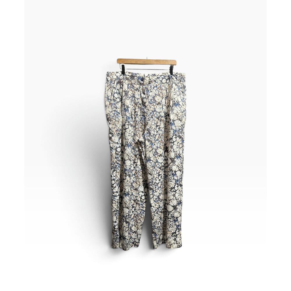 F21 Mixed Media Pleated Pants Women's 1X High Rise Relaxed Flare Leg Trousers